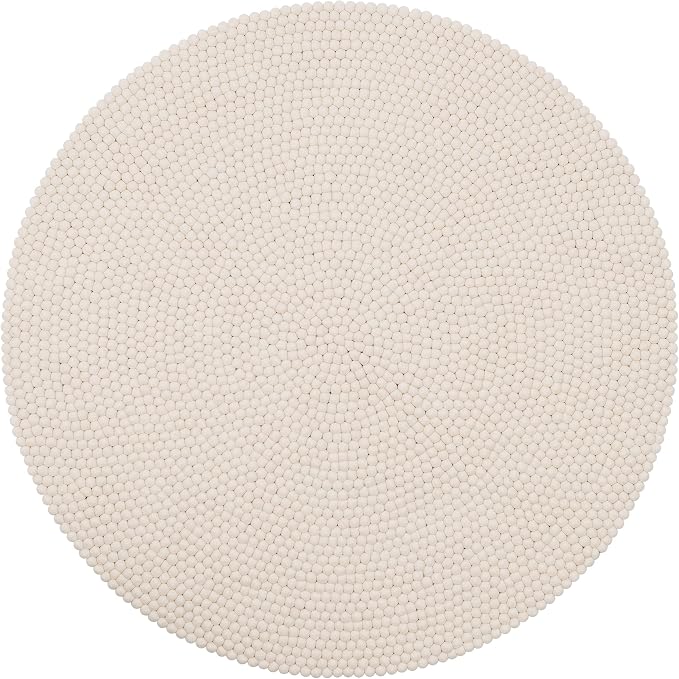 Myfelt Linea Filzkugelteppich Rund Schurwolle Weiss O 140 Cm