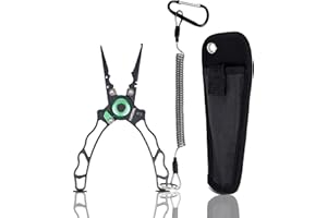 YUMEOWL Fishing Pliers with Innovative Ergonomical Handle, Corrosion Saltwater Resistant,Fishing Multitool Hook Remover Braided Fishing Line Cutting, Split Ring with Coiled Lanyard and Sheath