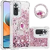 CCSmall for Xiaomi Redmi Note 10 Pro/Pro Max Glitter Liquid Quicksand Case, Clear Bling Sparkly Phone Cover with Diamond Ring Holder for Women Girls for Redmi Note 10 Pro Max LSZ Rose Gold