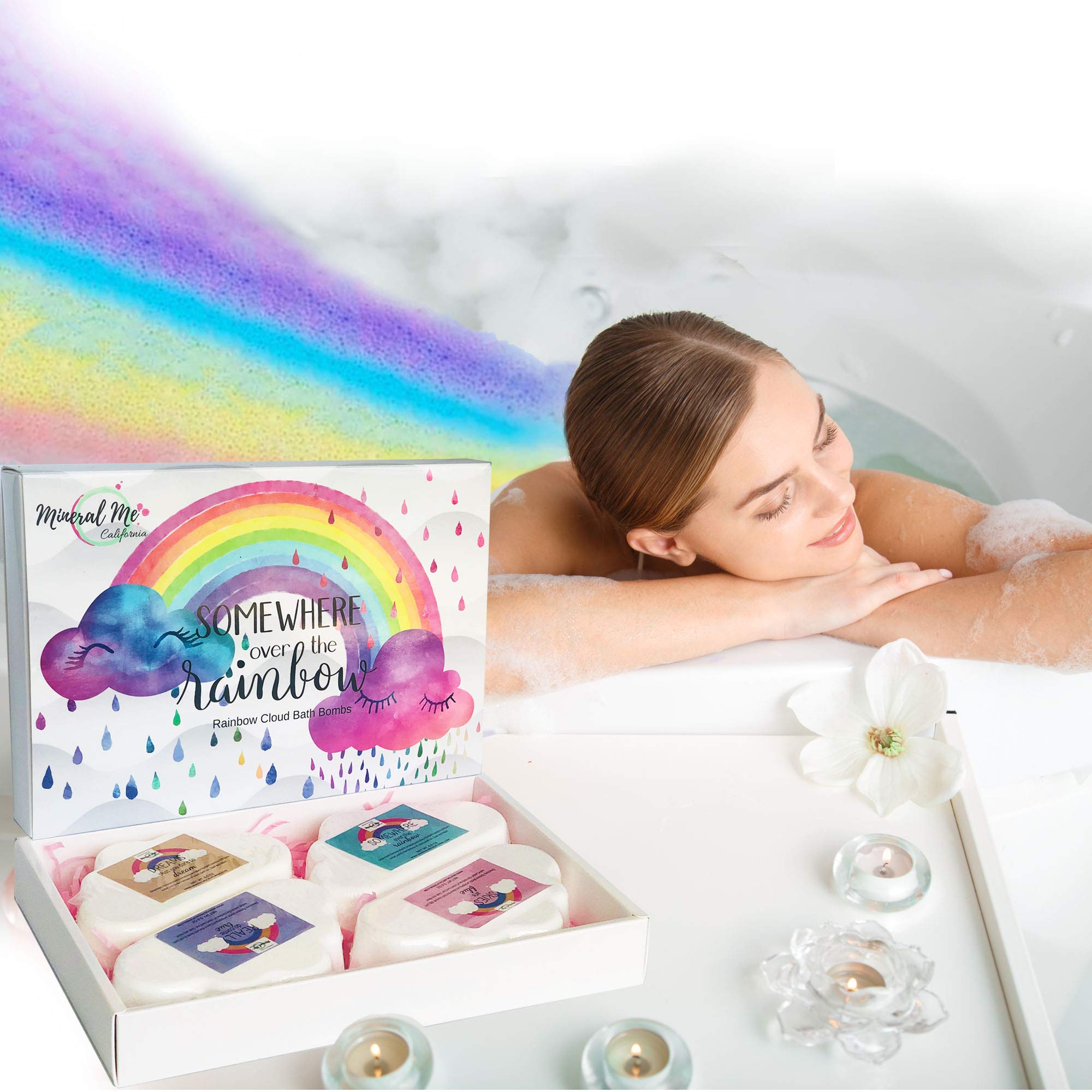 Rainbow Bath Bombs for Kids- Natural and Organic Bubble Bath Bombs w/Moisturizing Shea Butter and Natural Oils, 4 Large Unicorn Cloud Bath Bombs for Girls, Boys, Women, Birthday Gift for Her