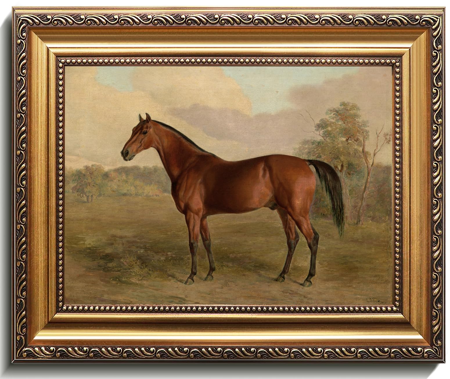 uniro Vintage Gold Framed Horse Wall Art, Farmhouse Decor Horse Canvas