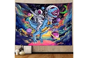 SANZUGH Funny Space Astronaut Dinosaur Tapestry for Men Guys Bedroom, Cool Trippy Universe Planet Art Tapestries Wall Hanging College Dorm Boys Room Decor 60"X40" Psychedelic Blacklight Galaxy Poster Blanket