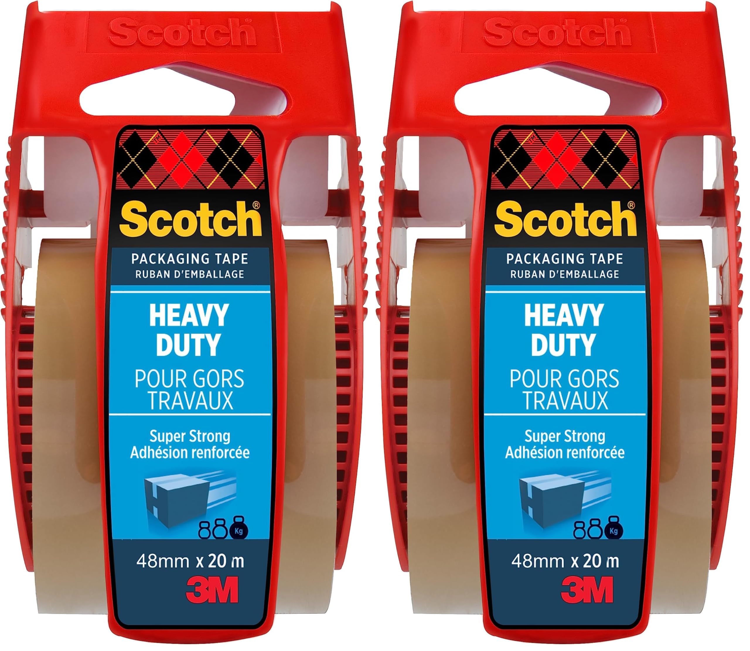 Scotch Heavy Duty Packaging Tape, Brown, 48 mm x 20.3 m, 1 Roll on Handheld Dispenser/Pack (Pack of 2)