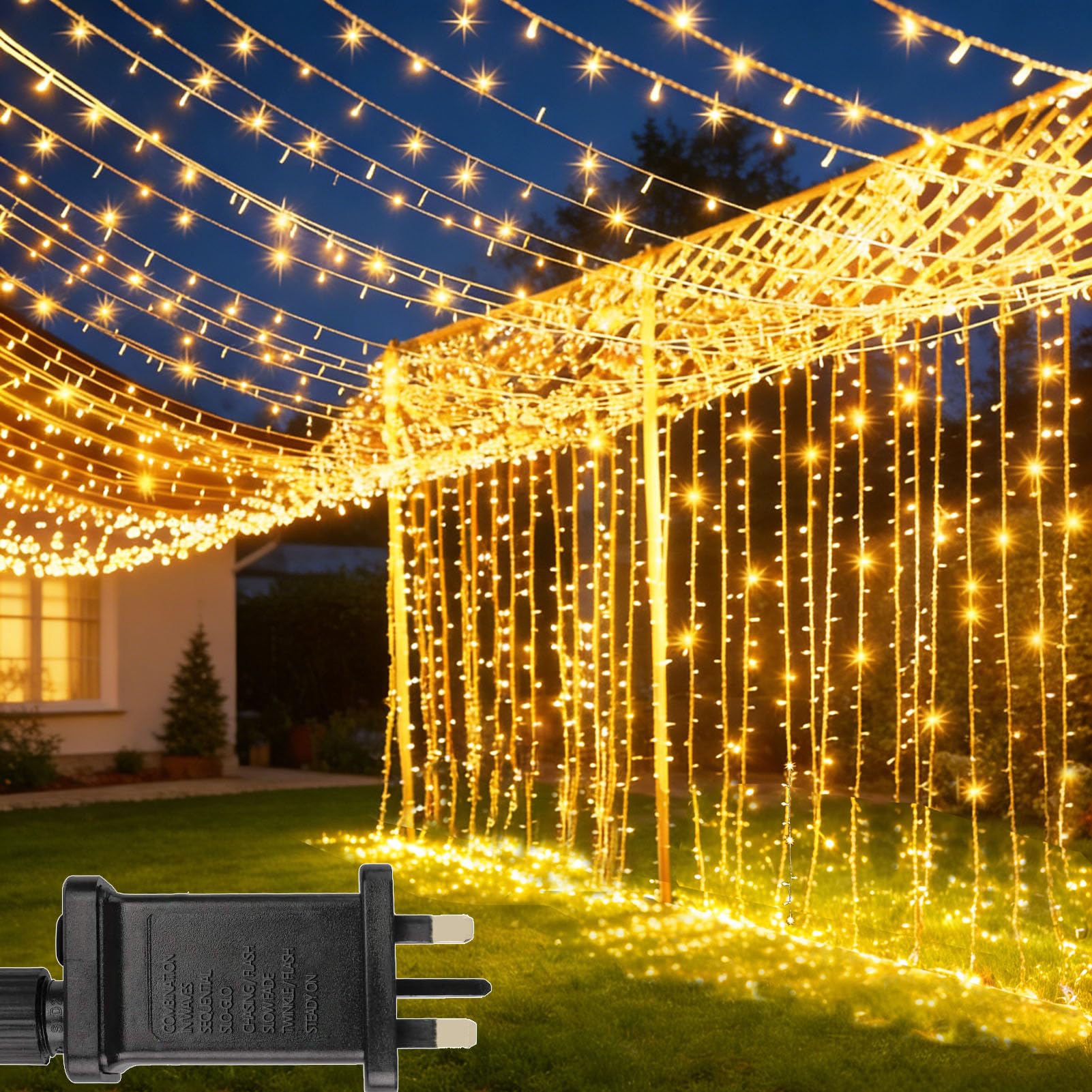 yowin 6m x 3m Curtain Lights 600 LED Mains Powered Waterfall Fairy Lights with Timer, 8 Modes Large Window Fairy Light Waterproof for Bedroom Aesthetic Outdoor Gazebo Wedding Backdrop Garden Decor — image 1
