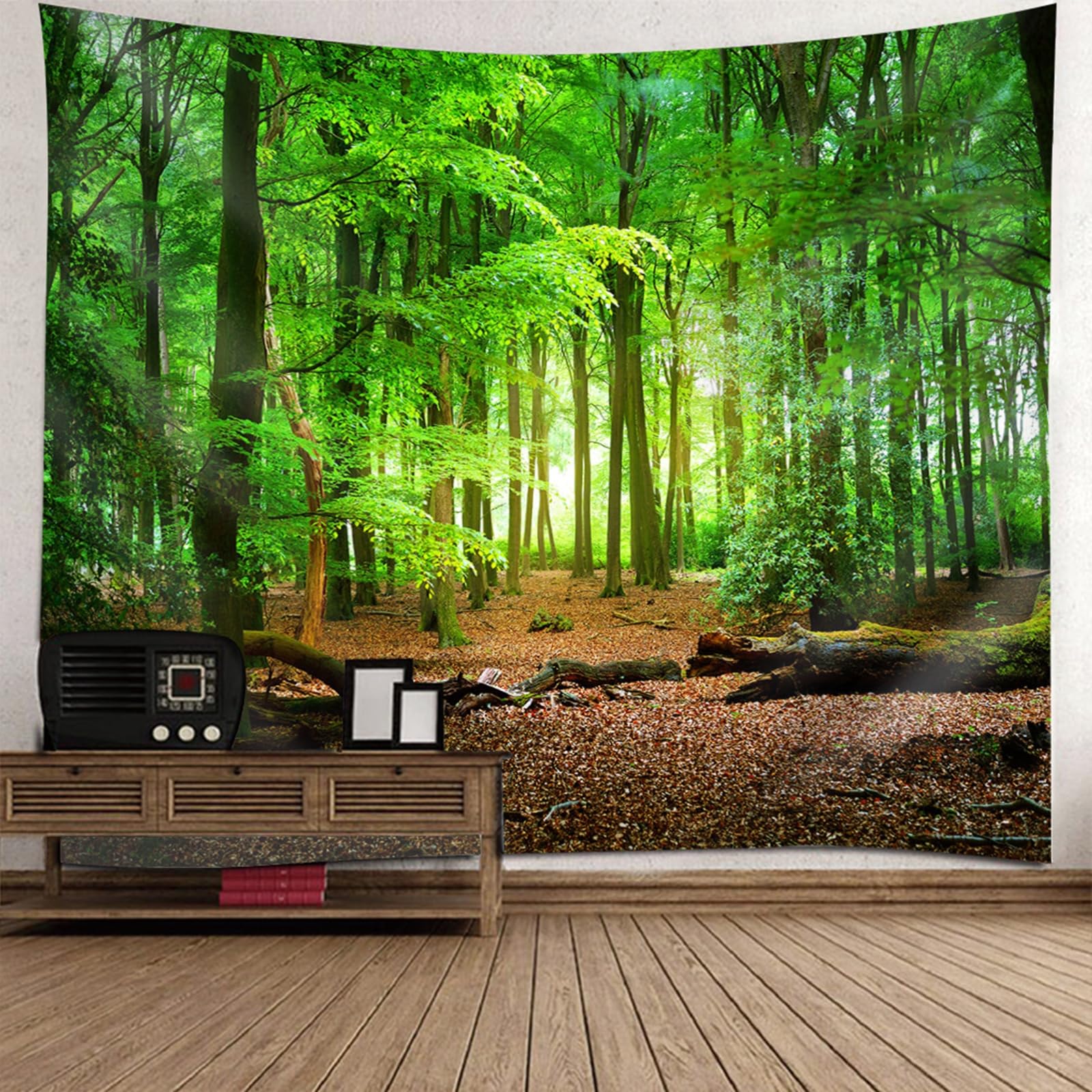 Lieson Wall Hanging 350 x 256 cm Wall Towel with Forest Nature Green Brown Tapestry Landscape Jungle Tapestry for Living Room Bedroom Dorm Wall Decoration