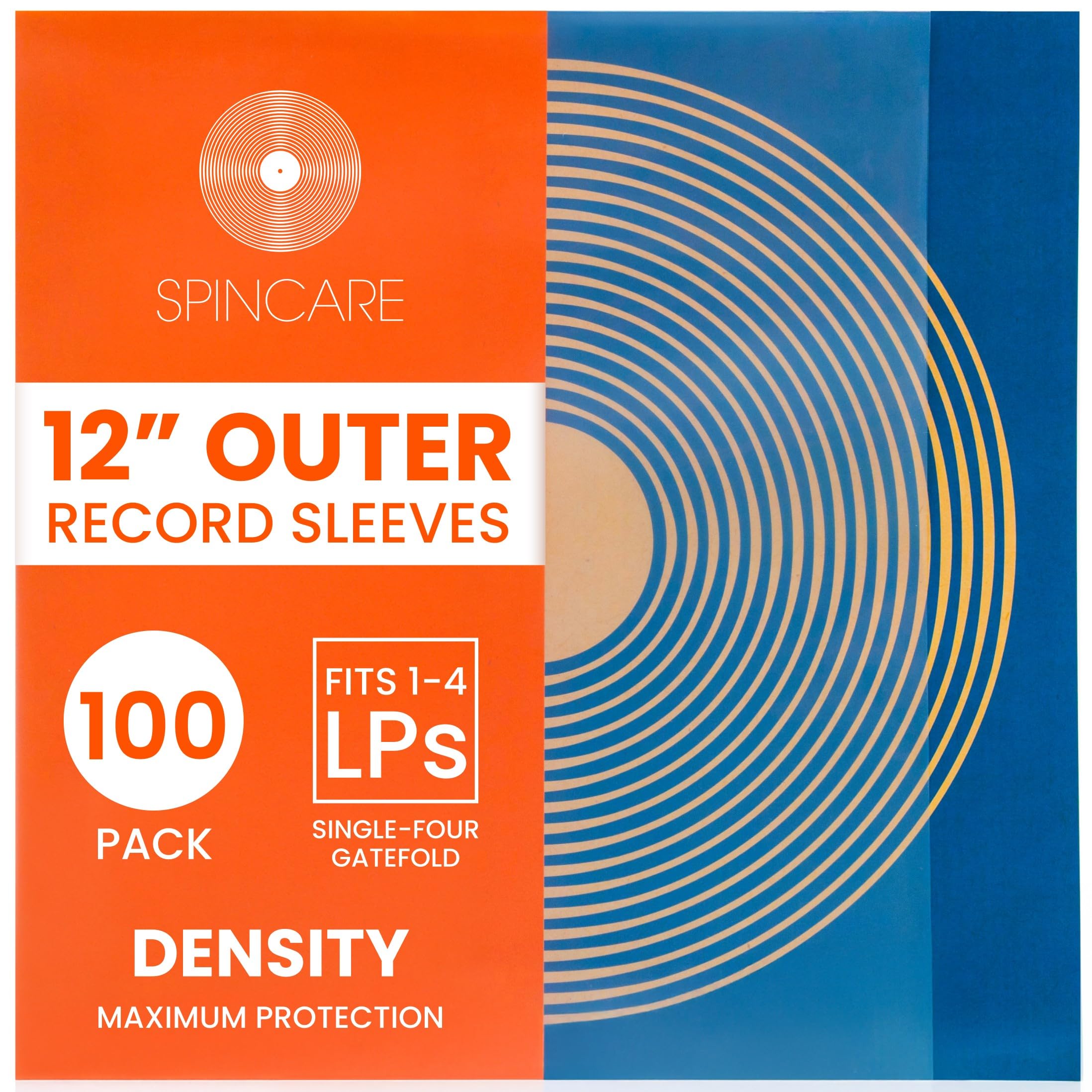 SPINCARE 100x 12 Inch UV Protection Outer Vinyl Record Sleeves | Density Single & Double Album LP Protective Sleeve | Strong Polyethylene Archival Plastic Vinyl Record Storage Covers