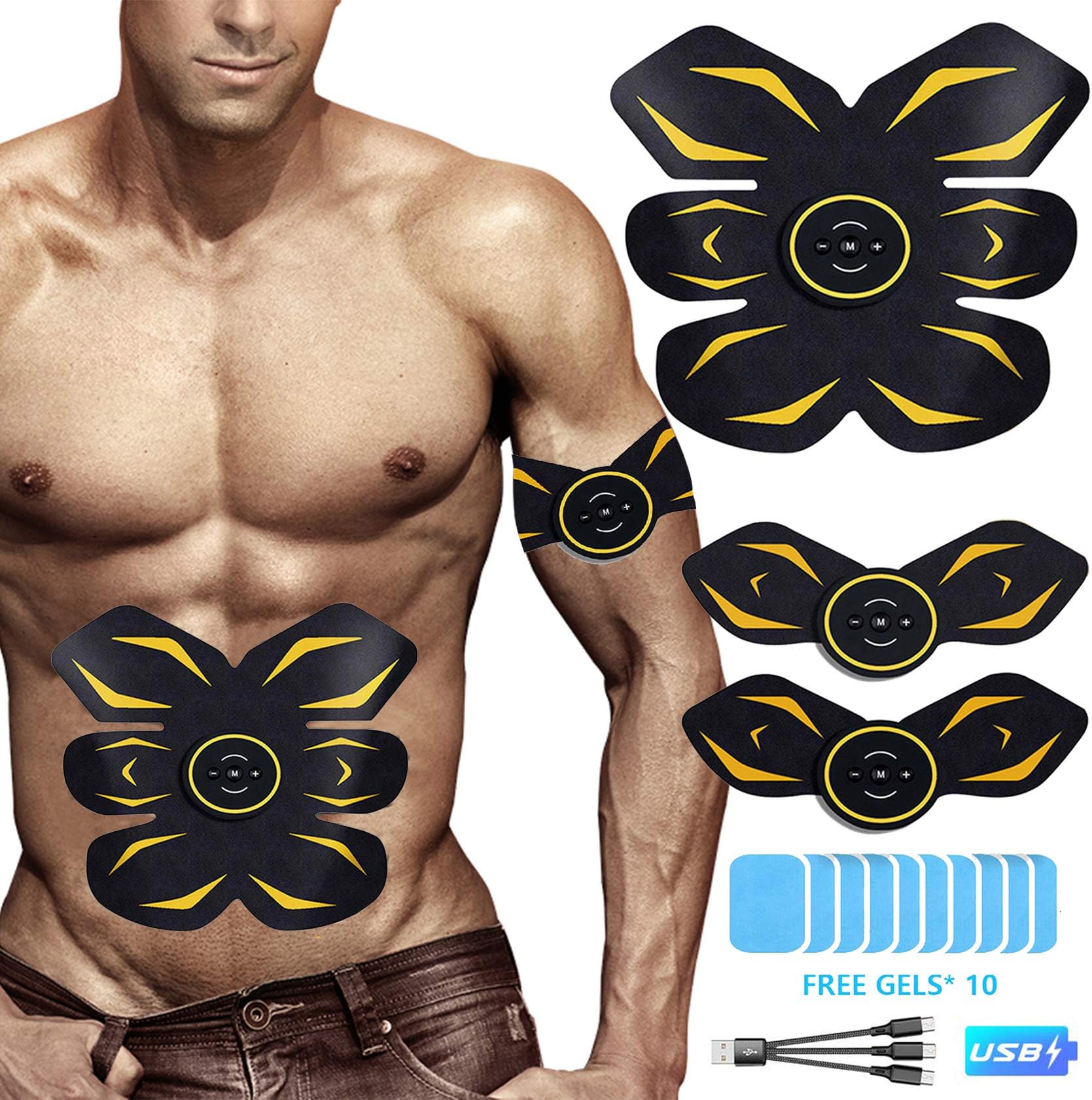 ZHENROG Abs Trainer, EMS Abdominal Muscle Stimulator,Abdominal Toning Belts Home Workout Fitness Device for Men &Women,USB Rechargeable Muscles Toner with 10PCS Replacement Gel Pads