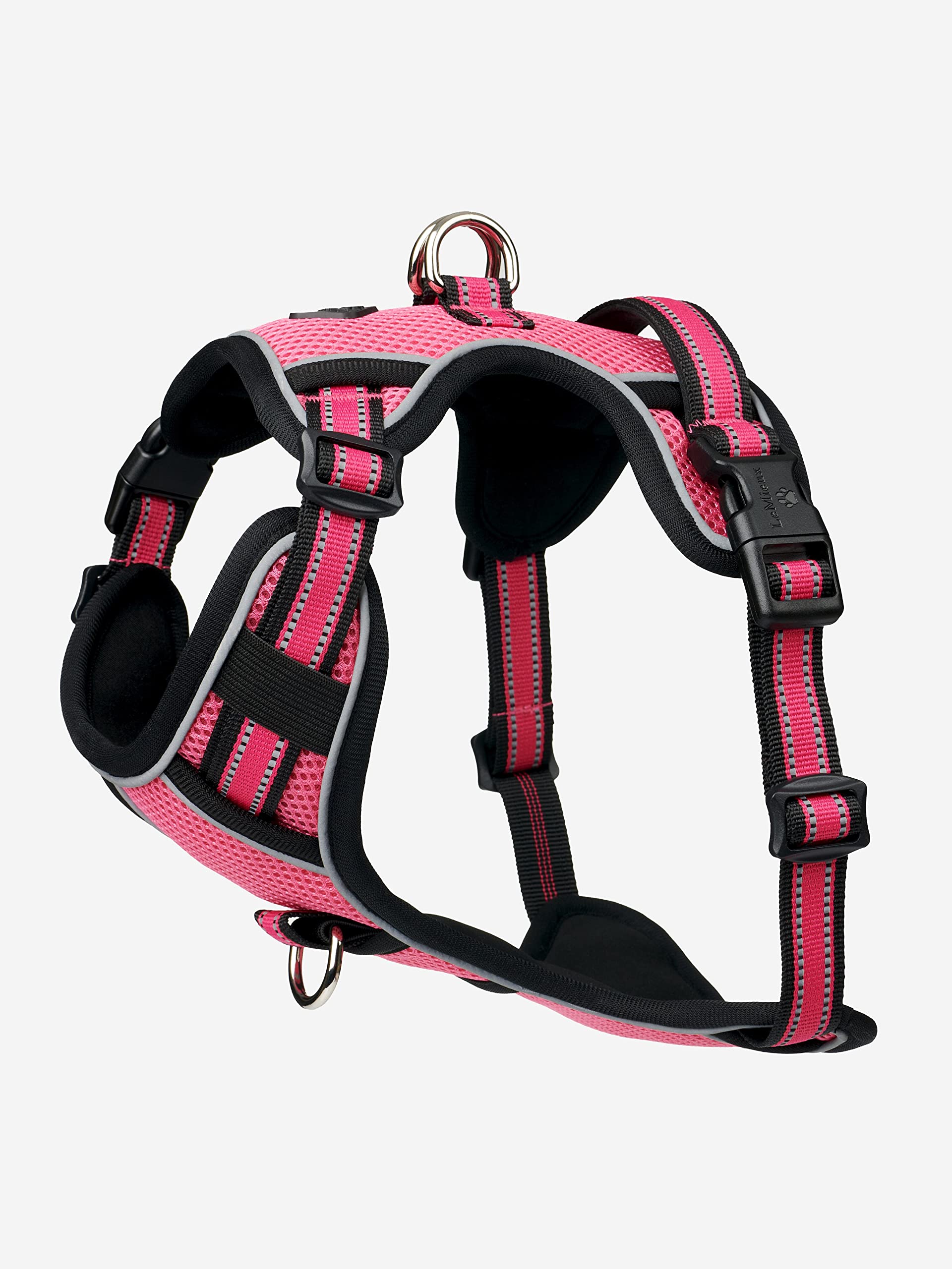 LeMieux Winchester Mesh Dog Harness in Watermelon - Outdoor Pet Walking Wrap Around Vest - Secure Fit with 3 Lock Clip Buckles - Medium