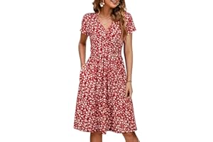 OUGES Maternity Nursing Dress Breastfeeding Short Sleeve V Neck Casual Pregnancy Clothes with Pockets