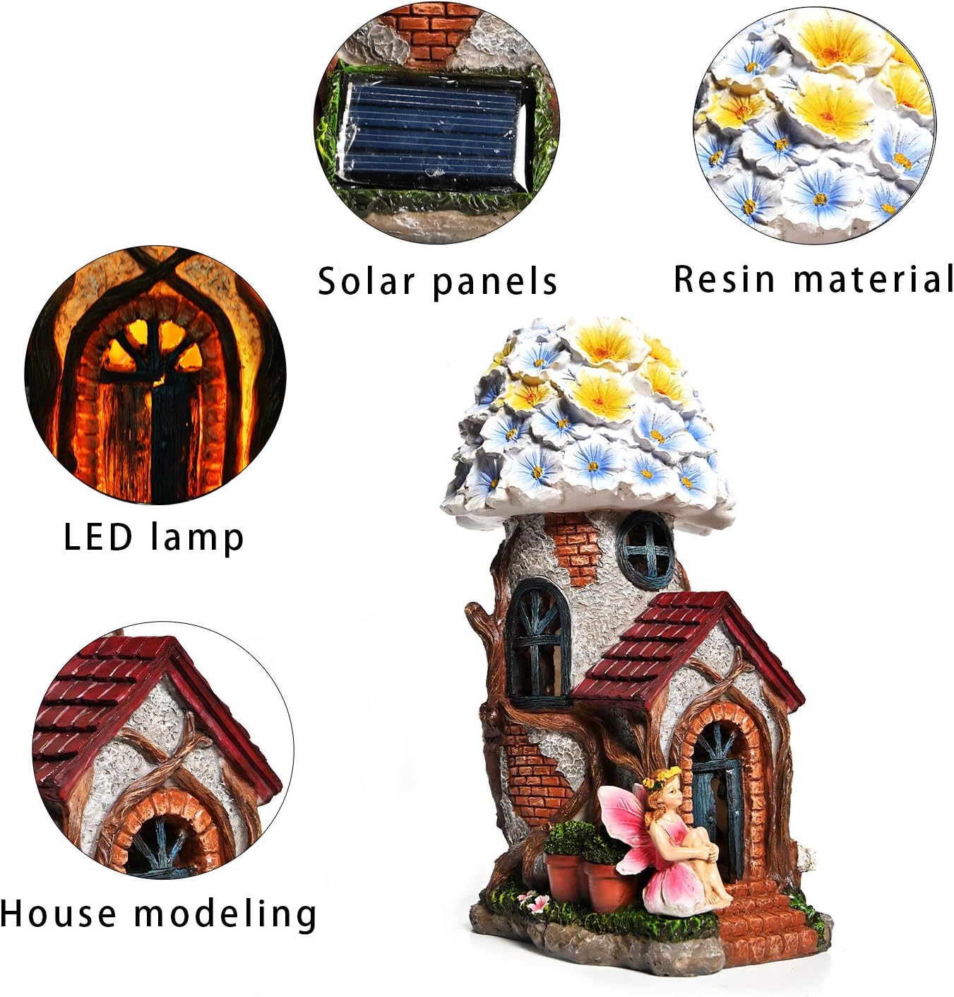 ASAWASA Resin Fairy Flower House Solar Garden Statues and Sculptures Outdoor Decor,Garden Figurines with Solar Powered Lights for Patio,Lawn,Yard Art Decoration,Garden Gift,6.3x4.7x9.9 Inch: Kitchen & Dining