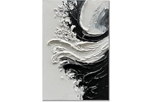 NANKAI Art Hand-painted thick textured white and black minimalist oil painting home wall art Deco 36x24 inches