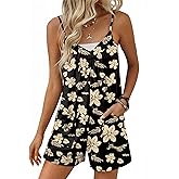 Ekouaer Womens Summer Casual Sleeveless Rompers 2026 Floral Loose Shorts Overalls Adjustable Boho Jumpsuits with Pockets