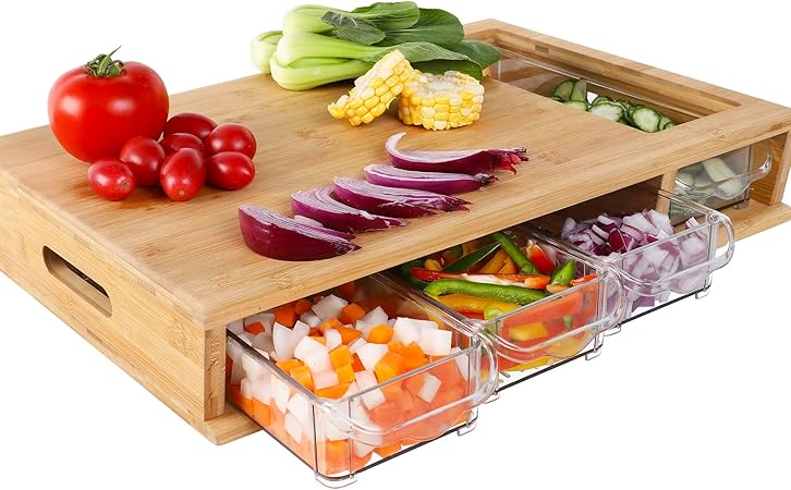 Homecho Cutting Board With Storage Chopping Board Box With 4