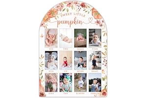 SIXEIGHT My First Year Photo Board, Pumpkin Baby Milestone Signs, 12 Months Wooden Picture Frame, Nursery Gender Neutral Gifts for Girl Boy, Best Gifts for 1st Birthday Baby Shower Decorations-A10
