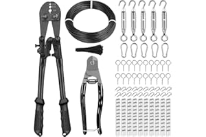 TooTaci 1/16" Wire Rope Kit, 200FT 1/16 Black Vinyl Coated Stainless Steel Cable with Wire Rope Crimping Tool Kit & Turnbuckle, Tension Cable for String Light Hanging, Garden Trellis, Curtain