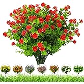DRT DERUITAI Artificial Flowers Outdoor,8 Bundles UV Resistant Outdoo Fake Flowers,Outside Plastic Faux Flowers Greenery Shrubs Plants for Indoor Outdoor Planter Home Porch Decor(Red)
