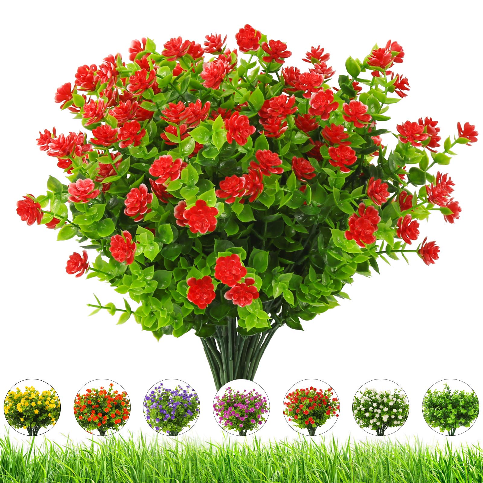 Photo 1 of DRT DERUITAI Artificial Flowers Outdoor Fake Flower - 20 Bundles Faux Plastic Outdoors Flowers Plants Greenery Shrubs for Outside Indoor Garden Porch Window Box Decoration(Red)