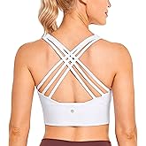 CRZ YOGA Naked Feeling Criss Cross Longline Sports Bras for Women - Wirefree Padded Strappy Yoga Cropped Tops