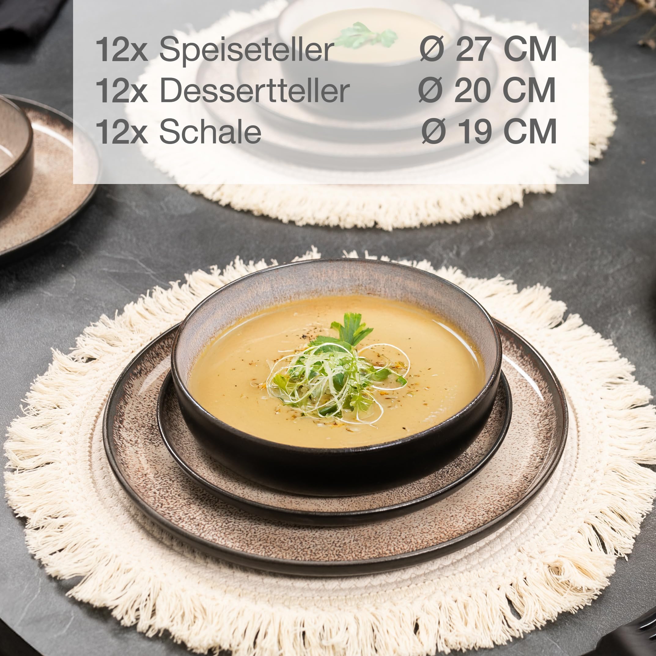 Moritz & Moritz VIDA Geschirrset 12 Personen Beige 36-tlg. - Modernes Porzellan Geschirr Set - Kratz-, Mikrowellen- & Spülmaschinenfest, Essgeschirr, Tafelservice, Kombiservice 12 Personen 3