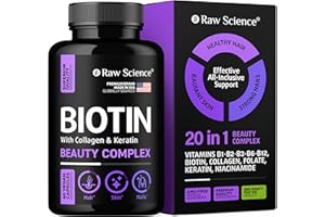 S RAW SCIENCE Biotin and Collagen Supplements with Keratin – Hair Skin and Nails Vitamins: Biotin 5000mcg, Keratin, Collagen for Women & Men – Skin & Hair Vitamins, Nail and Hair Growth Supplement – 60 Capsules