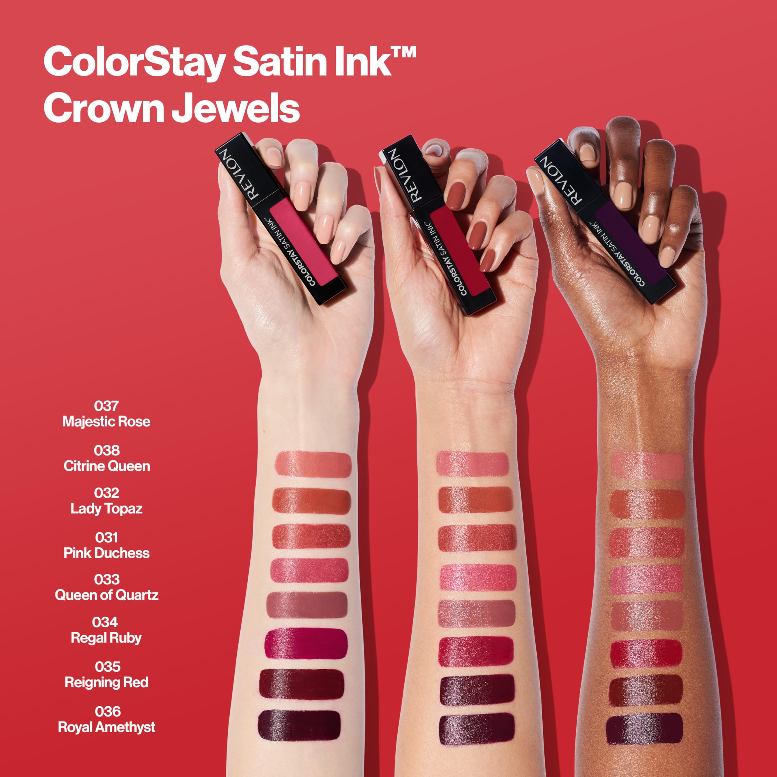 REVLON ColorStay Satin Ink Crown Jewels Liquid Lipstick, Longlasting & Waterproof Lipcolor, Moisturizing Creamy Formula Infused with Black Currant Seed Oil, 036 Royal Amethyst, 0.17 fl oz.