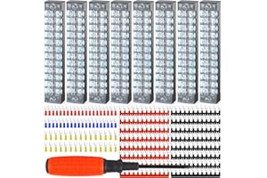 QCQIANG 8pcs Terminal Block, 15A 12 Positions Dual Row Screw Terminal Strip Block with Cover + 70Pcs Insulated Fork Wire Connector + 16Pcs Insulated Terminals Barrier Strip