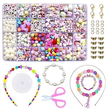 WONDERFORU Perlen zum auffädeln Kinder Schmuck Schnurset, DIY Freundschaftsarmbänder Halsketten Kunsthandwerks-Set für Mädche