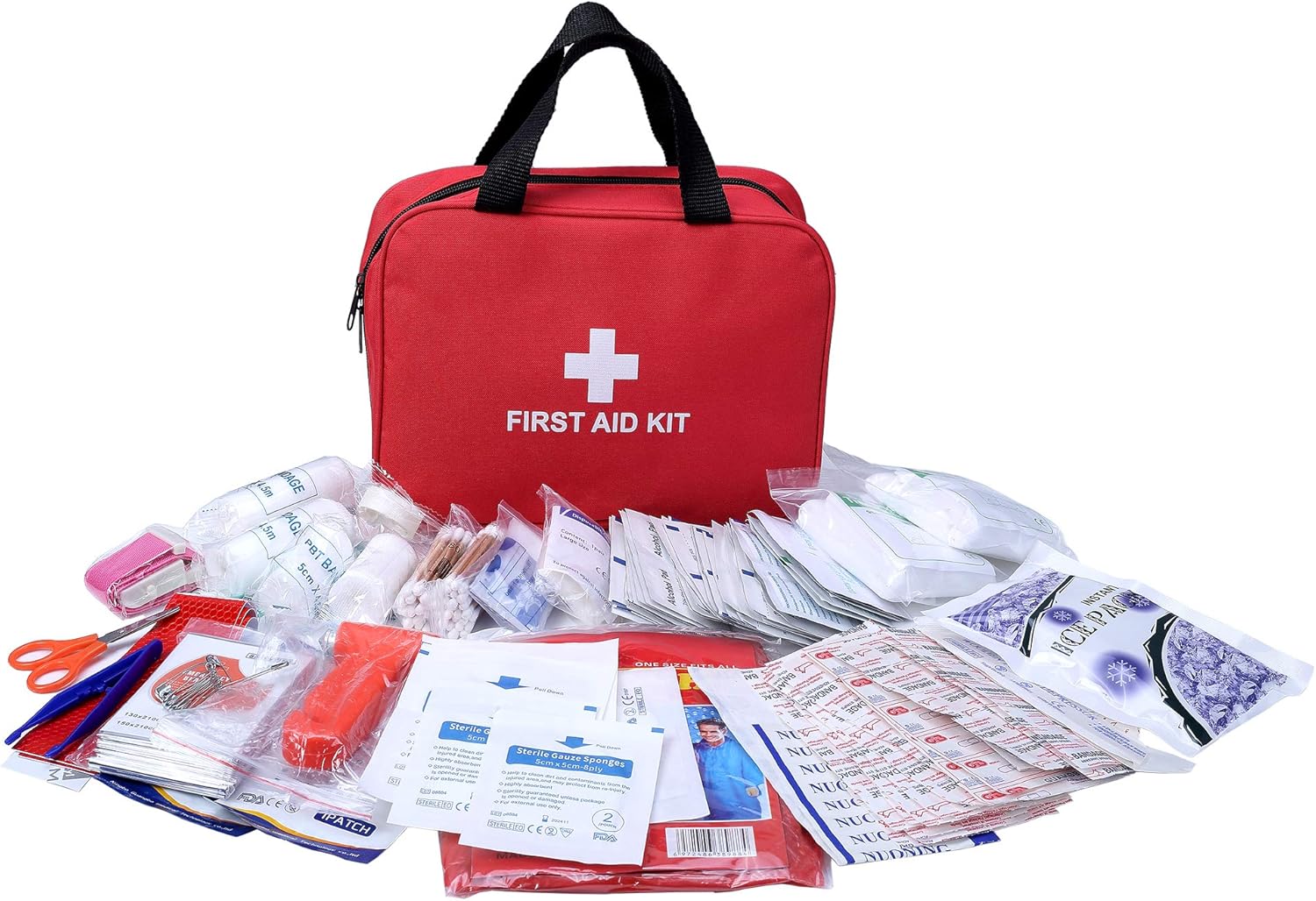 First Aid Kit - 230 Piece - for Car, Home, Travel, Camping, Office or Sports | Red Bag / Reflective Cross, Fully Stocked with Essential Supplies for Emergency and Survival: Health & Personal Care