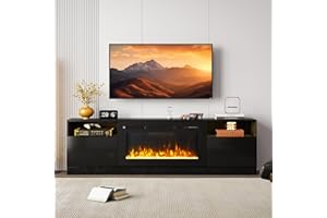 Breezestival Fireplace TV Stand with Two Hinged Doors for TVs UP to 80", Modern Electric Fireplace Entertainment Center with LED Lights & Storage Cabinets, TV Stand for Living Room 70" Black
