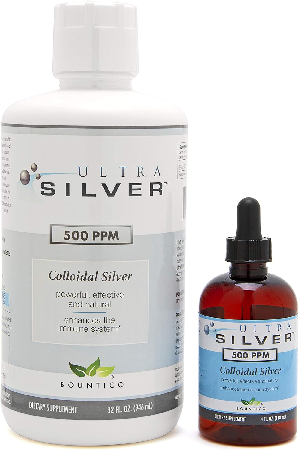 Ultra Silver® Colloidal Silver | 500 PPM, 32 Oz (946mL) | Mineral Supplement | True Colloidal Silver - 4 oz Dropper Bottle (Empty) Included for Dispensing!: Health & Personal Care