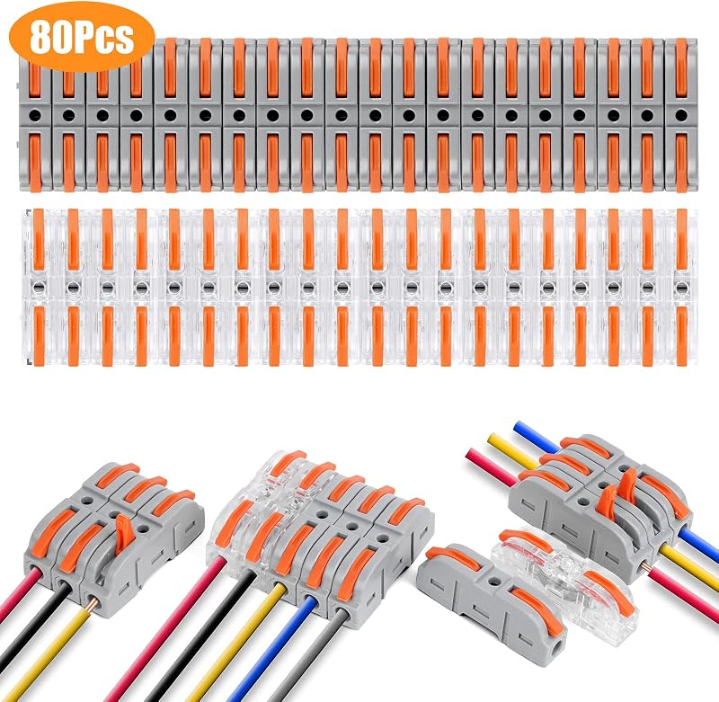 flintronic 80Pcs Wire Connectors 2 Pin Peel-free Push-type Quick Splice 18-22AWG