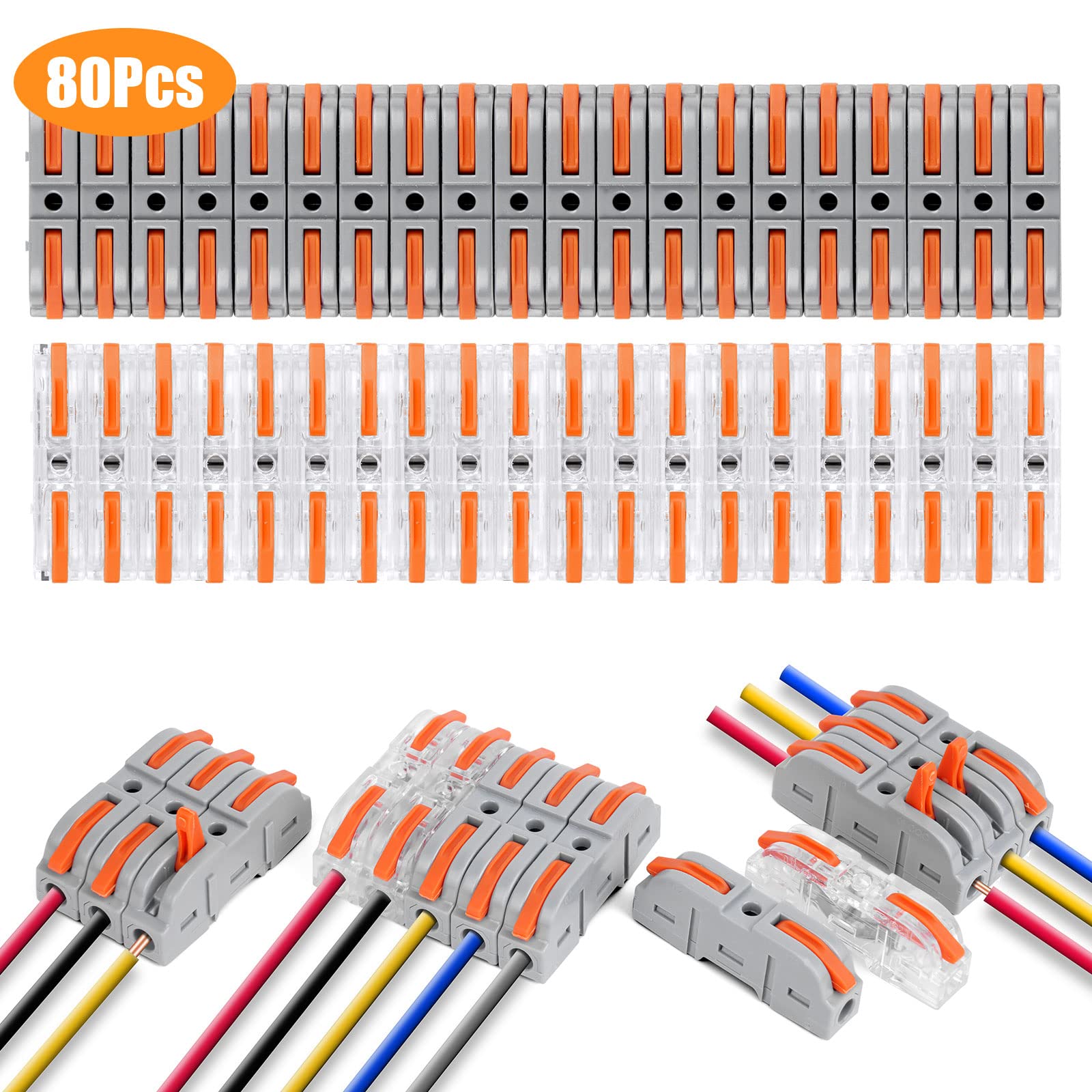 flintronic Wire Connectors, 80Pcs Quick Dual Wire Terminal Block, 2 Pin Peel-free Push-type Design Connectors, 18-22AWG Wire Quick Splice Connector Wire Crimp Terminal Wire Connector — image 1