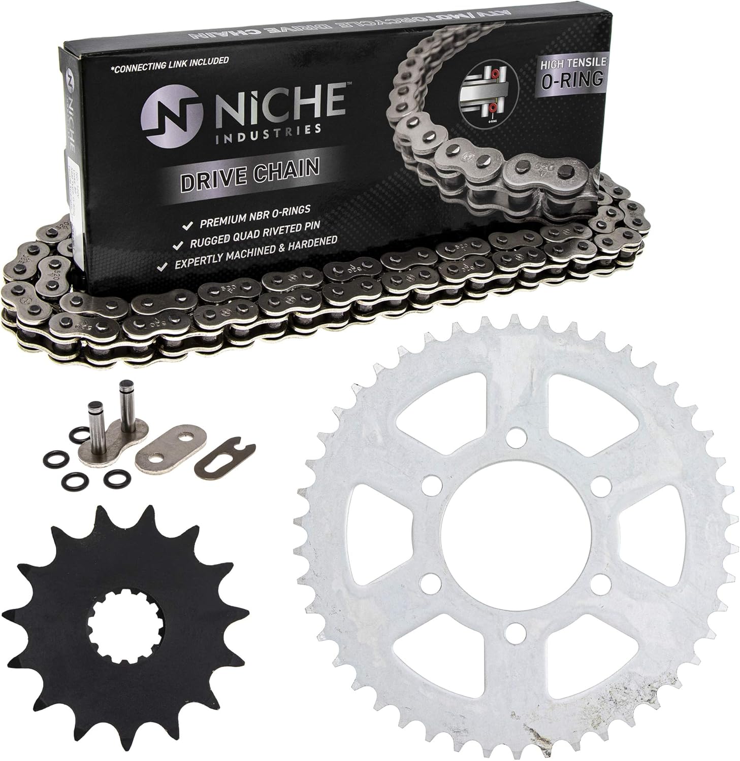 NICHE Drive Sprocket Chain Combo for Kawasaki Ninja 650 650R Versys 650 Front 15 Rear 46 Tooth 520V O-Ring 114 Links