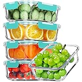 VERONES 5 Pack 36 OZ Glass Meal Prep Containers, Airtight Glass Lunch Containers Set, Glass Food Storage Containers with Lids,Exclusive of BPA, for Microwave, Oven, Freezer & Dishwasher Friendly,Green