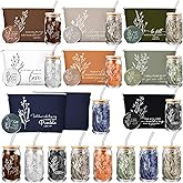 Fumete Christian Gift for Women Sunday School Teacher Valentines Flower Makeup Bag Bible Verse Coffee Cup with Bamboo Lid Straw Pastor Wife Mini Compact Mirror Religious Church Gift(Bible-c,8 Sets)