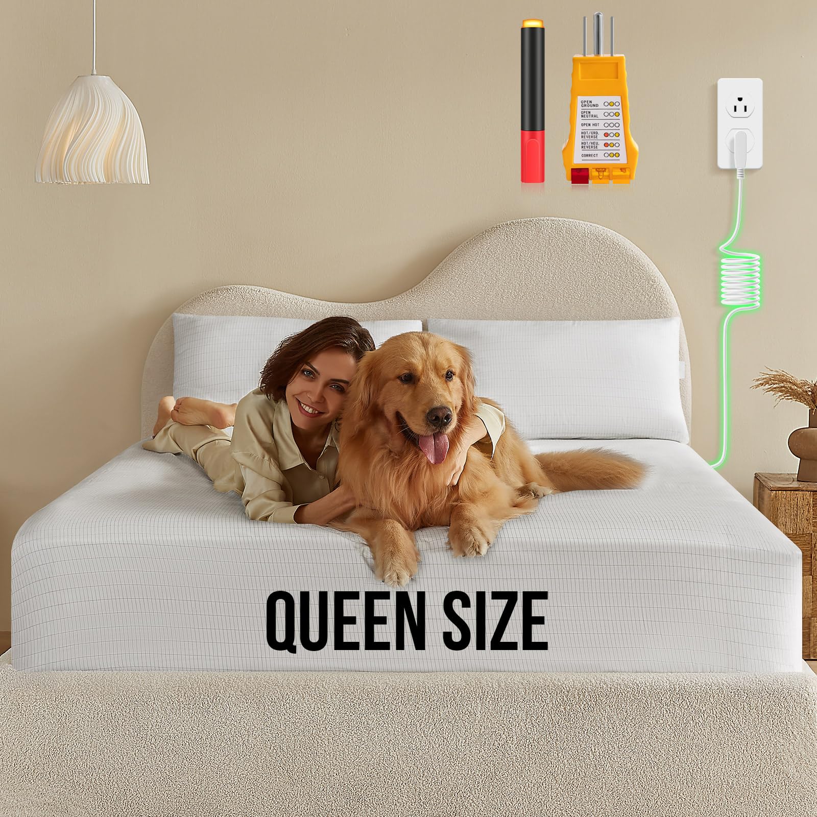 Photo 1 of ***Missing the plug,It was missing the plug therefore the sheet was not able to be plugged into socket **Grounding Sheets, 10% Silver Infused Bed Sheets Grounding Bed Sheets, 90% Organic Cotton Grounded 400 Threads Bedding, Deep Pocket Earth Sheets with G