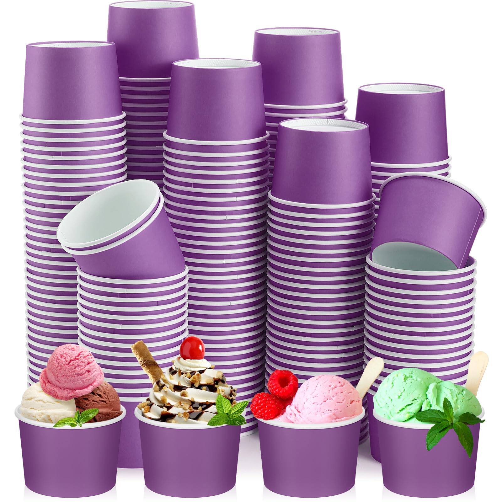 Photo 1 of Nuenen 300 Pcs 8 oz Fall Ice Cream Paper Cups Bulk Disposable Dessert Cups Solid Color Paper Dessert Bowls for Snack Sundae Party Favors Ice Cream Bar Supplies (Purple)