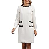 LifeShe Women's Long Sleeve Tweed Mini Dress Business Work Short Dress Elegant Cute Party Dresses