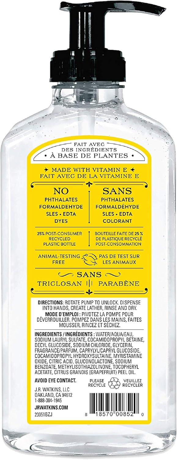 JR Watkins Gel Hand Soap, Lemon, 6 Pack, Scented Liquid Hand Wash for Bathroom or  Kitchen, USA Made and Cruelty Free, 11 fl oz: Health & Personal Care
