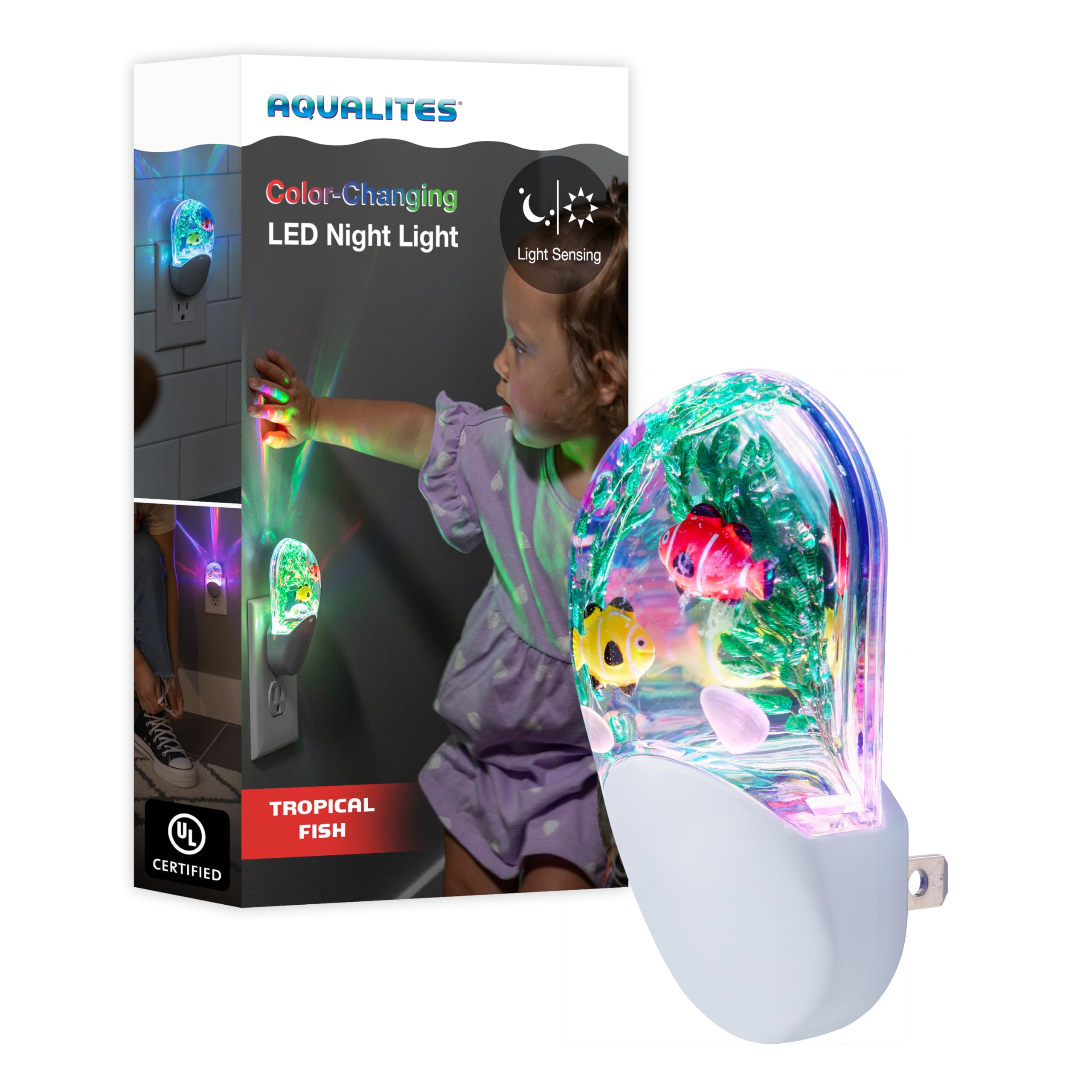 Photo 1 of Lights By Night Tropical Aqualites LED Night, Plug-in, Color Changing, Light Sensing, Auto On/Off, for Kids, Under the sea, Fish, Bedroom, Bathroom, Playroom, 10908