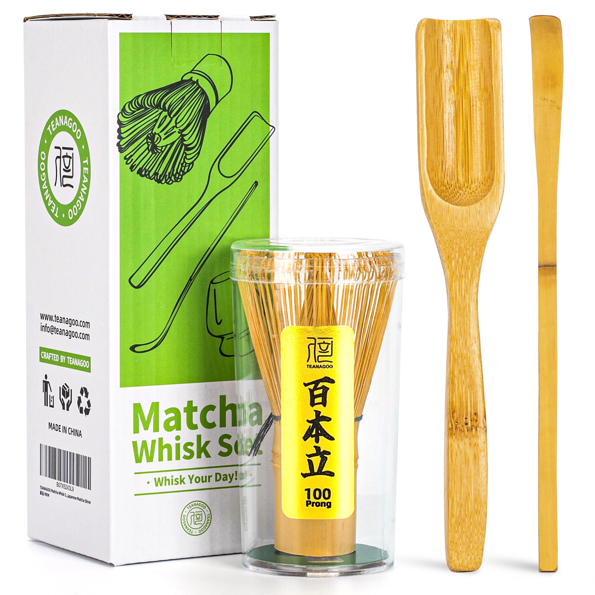 TEANAGOO Matcha Set, Bamboo Whisk (Chasen),3 Pcs Matcha Whisk Set, Traditional Scoop (Chashaku), Perfect for Matcha Latte | Traditional Matcha Ceremony Gift Set