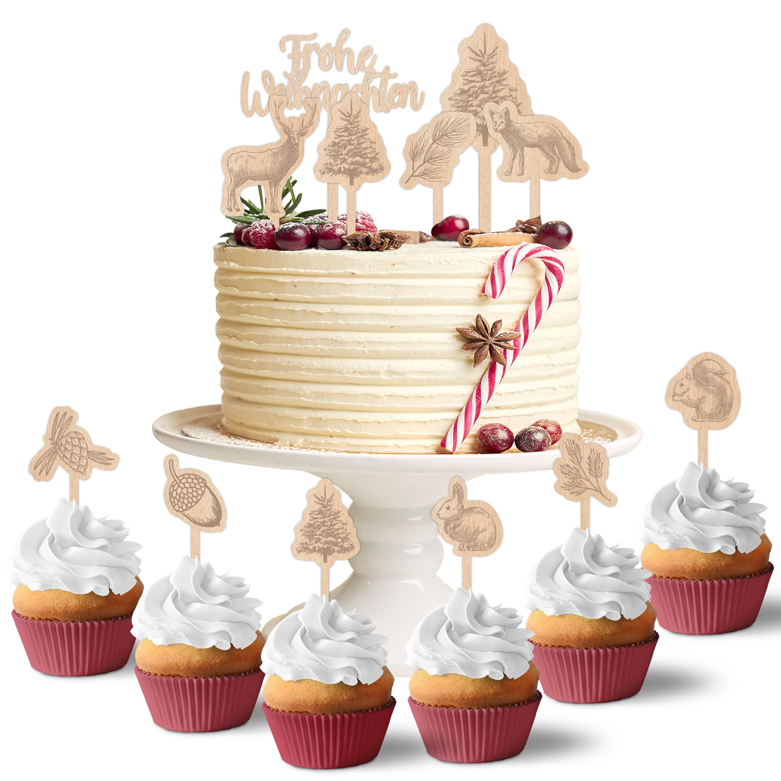 Papierdrachen Cake Topper Cosy Winter - Cake Decoration Cake Topper 18 Pieces - Decor Pics for Christmas Cakes - Festive Christmas Decoration - Set 01