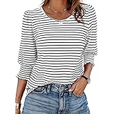 LilyCoco Striped Shirt Women 3/4 Sleeve Boat Neck Casual Tunics Loose Fit T Shirt