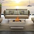 BAIDE HOME Propane Fire Pit Table, 33-inch 50,000 BTU Outdoor Gas Fireplace for Patio, Square Low Profile Fire Table w/Lid, Glass Rocks, Rain Cover, Pre-Attached 10ft Propane Hose, Flint Gray