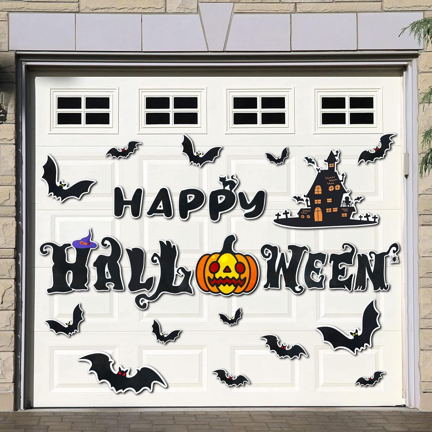 Garage Door Decorations - 24Pcs 8.6In Garage Door Halloween Magnets Decorations, Large DIY Happy Halloween Pumpkin Bat Castle Magnetic Stickers Decor, Decal Mural Cover for Refrigerator Car Window Home Outdoor Party Supplies