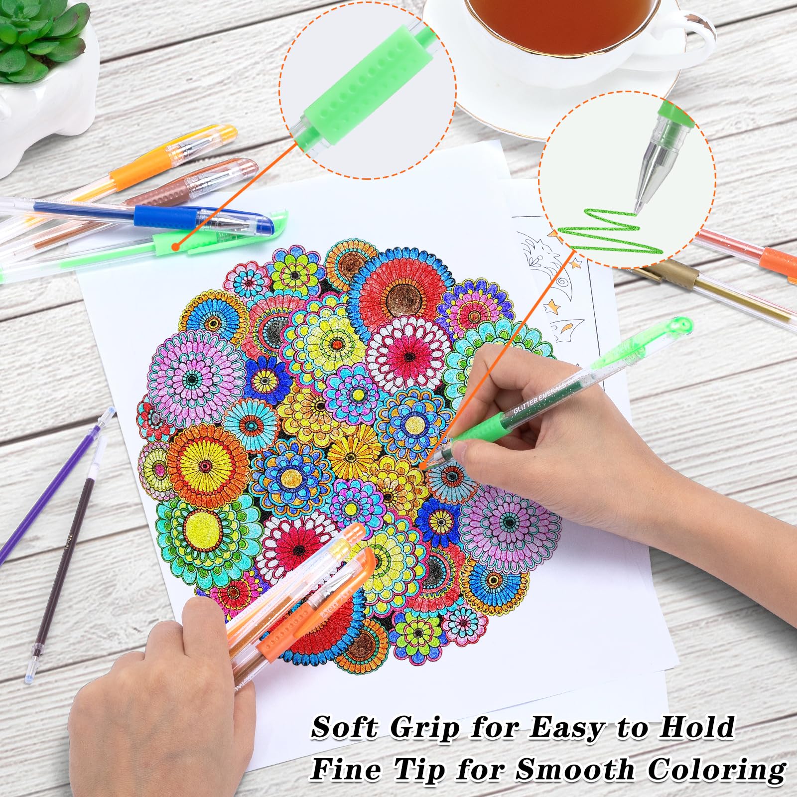Gel Pens for Adult Coloring Books, 160 Pack Artist Colored Gel Pen with 40% More Ink, Black Case. Perfect for Kids Drawing Doodle Crafts Journaling Planner
