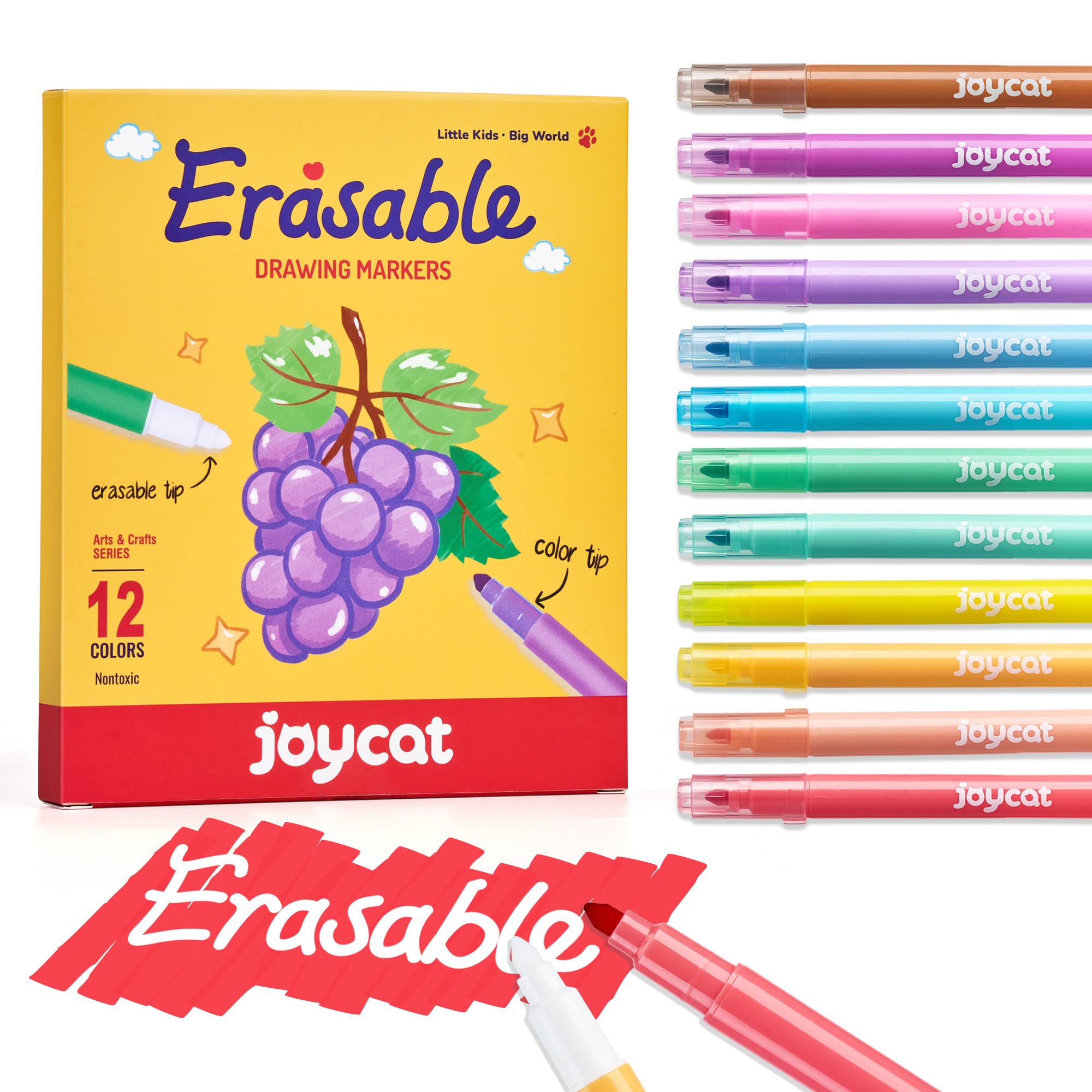 Photo 1 of 12-Pack Dual Conical Tip Erasable Markers, Water-Based Art Pens - Vibrant Color-Coded Barrels, Anti-Roll Caps, Smooth No Bleed Ink, Ideal Color Changing Magic Pen & Highlighters for Kids & Artists
