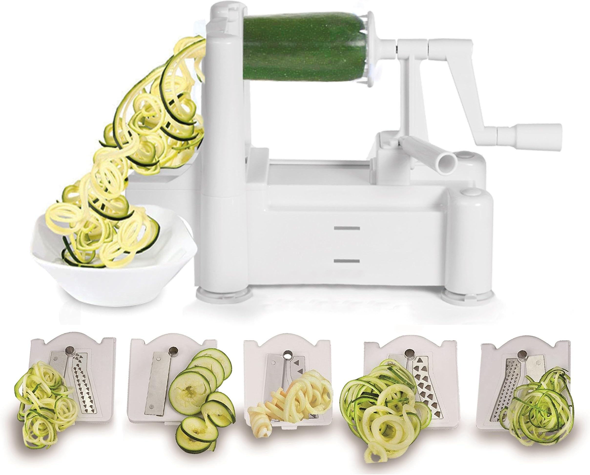 Spiralizer 5 Blade Vegetable Slicer, Strongest-and-heaviest duty, best veggie pasta noodles spiral cutter, vegetable pasta and spaghetti maker for low carb and gluten-free meals