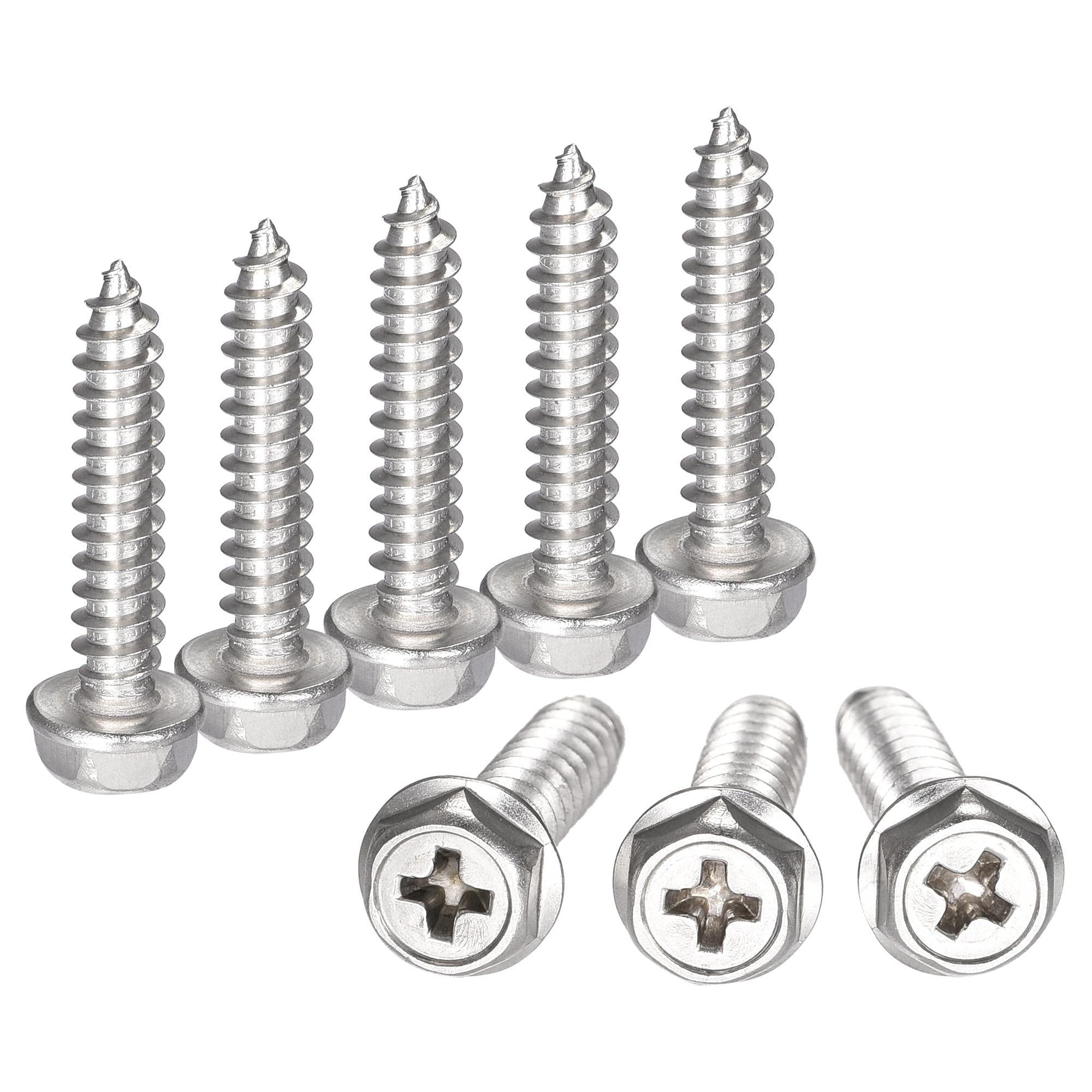 sourcing map Phillips Hex Washer Self Tapping Screws, M5 x 25mm 304 Stainless Steel Hex Flange Sheet Metal Screw 25pcs