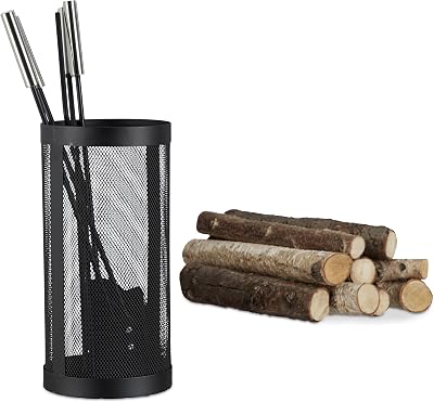 Relaxdays Modern Steel Fire Irons 5-Piece Fireplace Companion Set Black